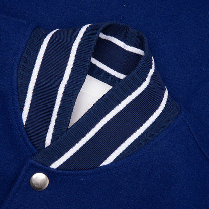 Big Varsity Bomber in Wool and Leather - Blue/White
