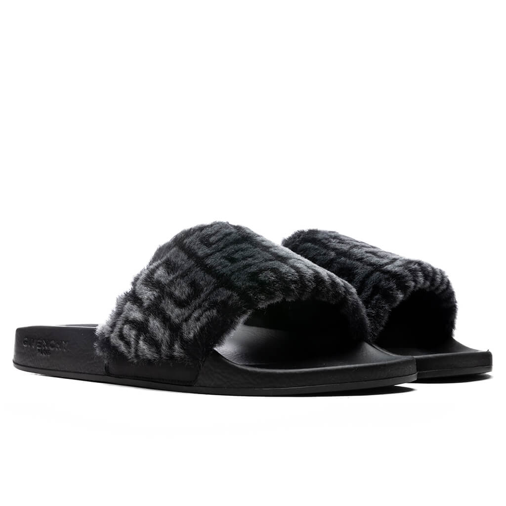 Leather Slide Flat Sandal - Black
