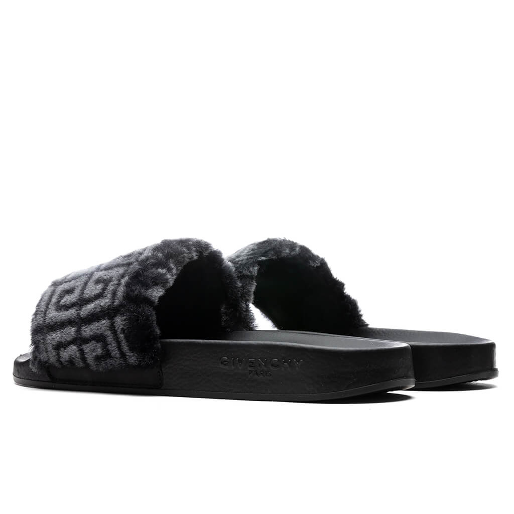 Leather Slide Flat Sandal - Black