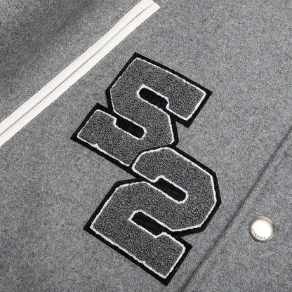 Varsity Bomber Jacket w/ Patches - Grey/White