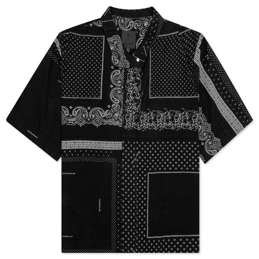 Zip/Snap S/S Printed Shirt - Black/White