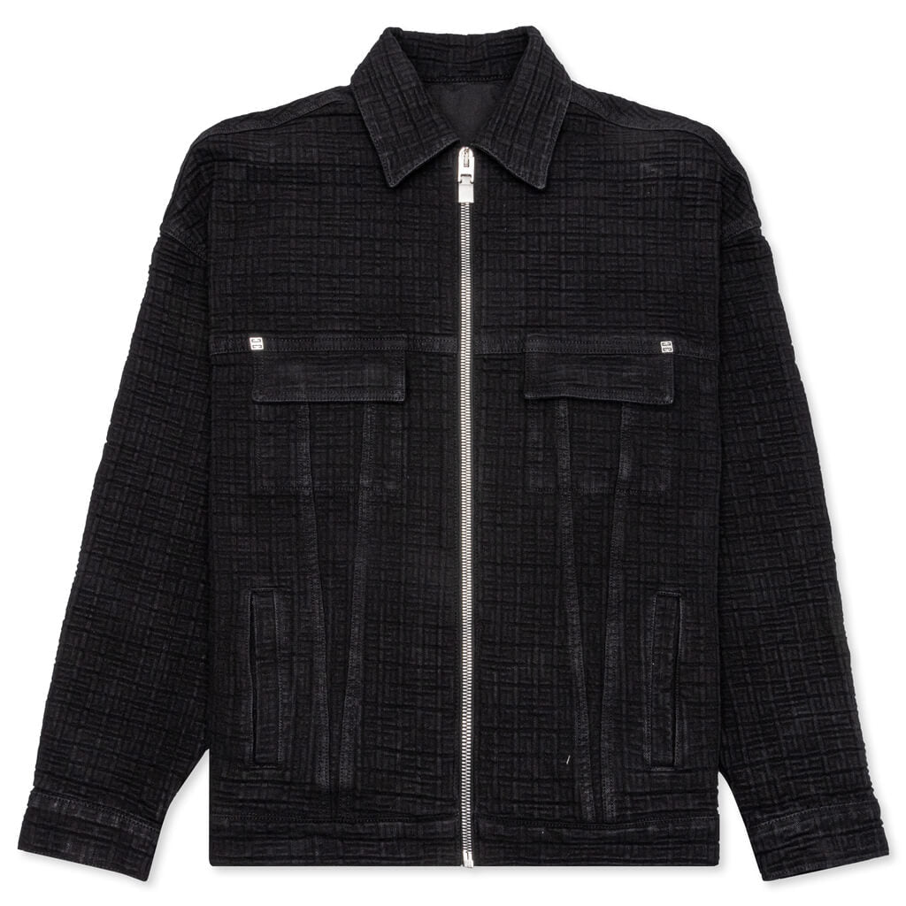 Zipped 4G Rivet Denim Jacket - Black