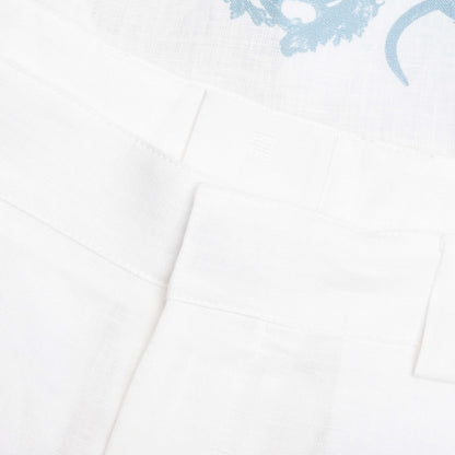 Linen Bermuda Hawaiian Shorts with Hubert Objects Print - Blue/White