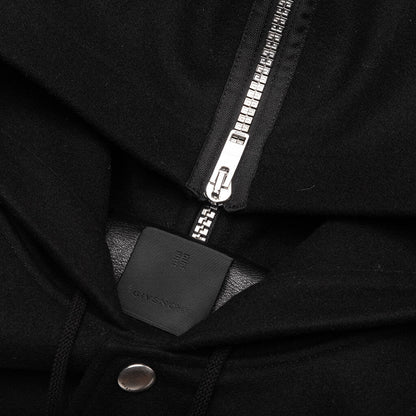 Hooded Varsity Jacket in Wool and Leather - Black