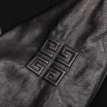 Hooded Varsity Jacket in Wool and Leather - Black