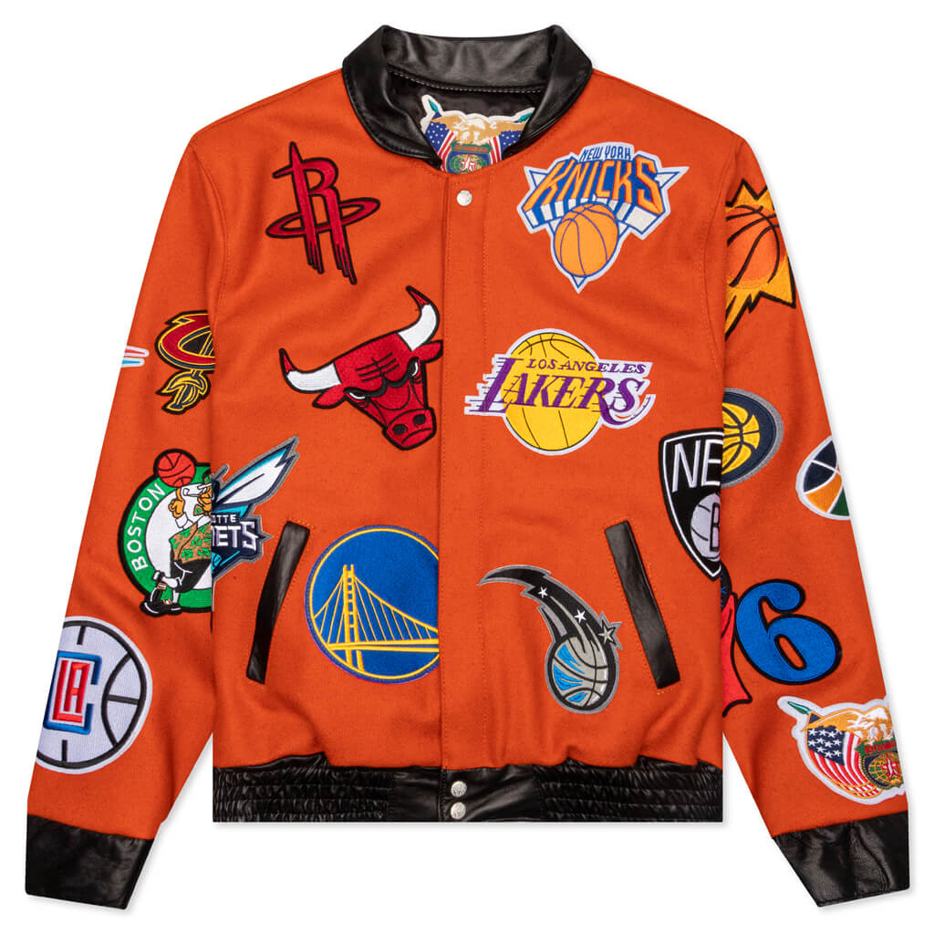 NBA Collage Wool/Leather Jacket - Orange