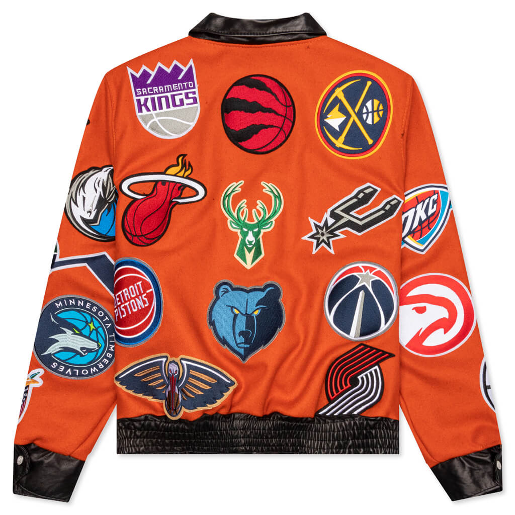 NBA Collage Wool/Leather Jacket - Orange