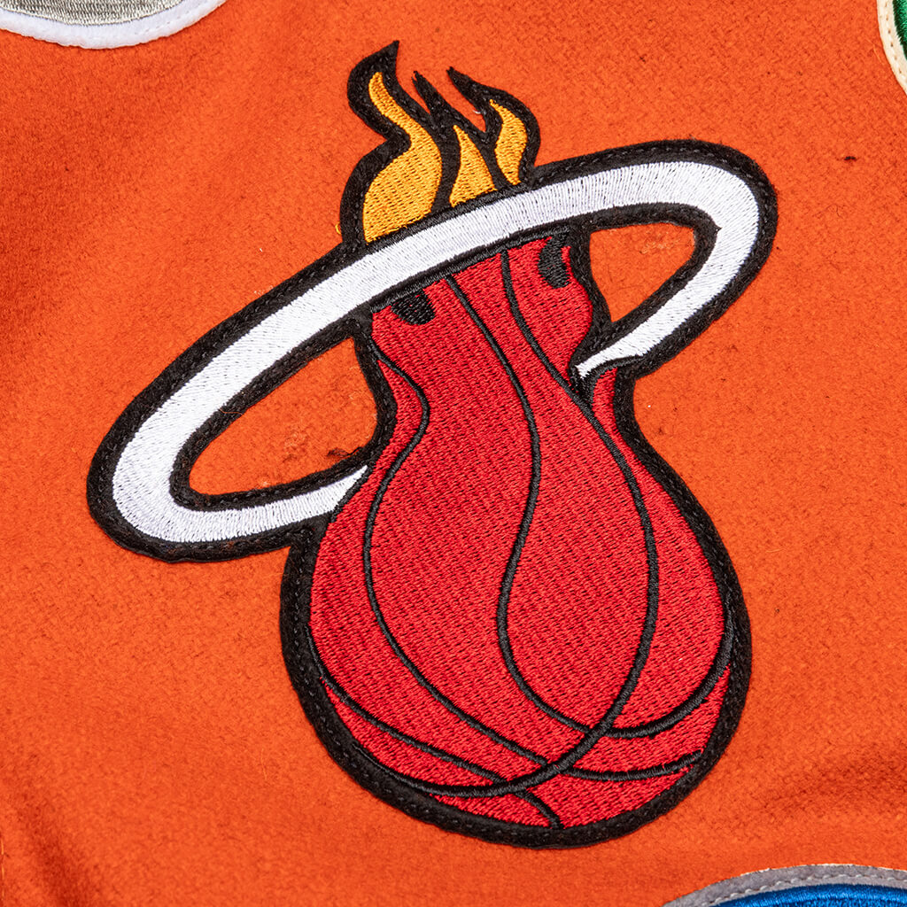 NBA Collage Wool/Leather Jacket - Orange