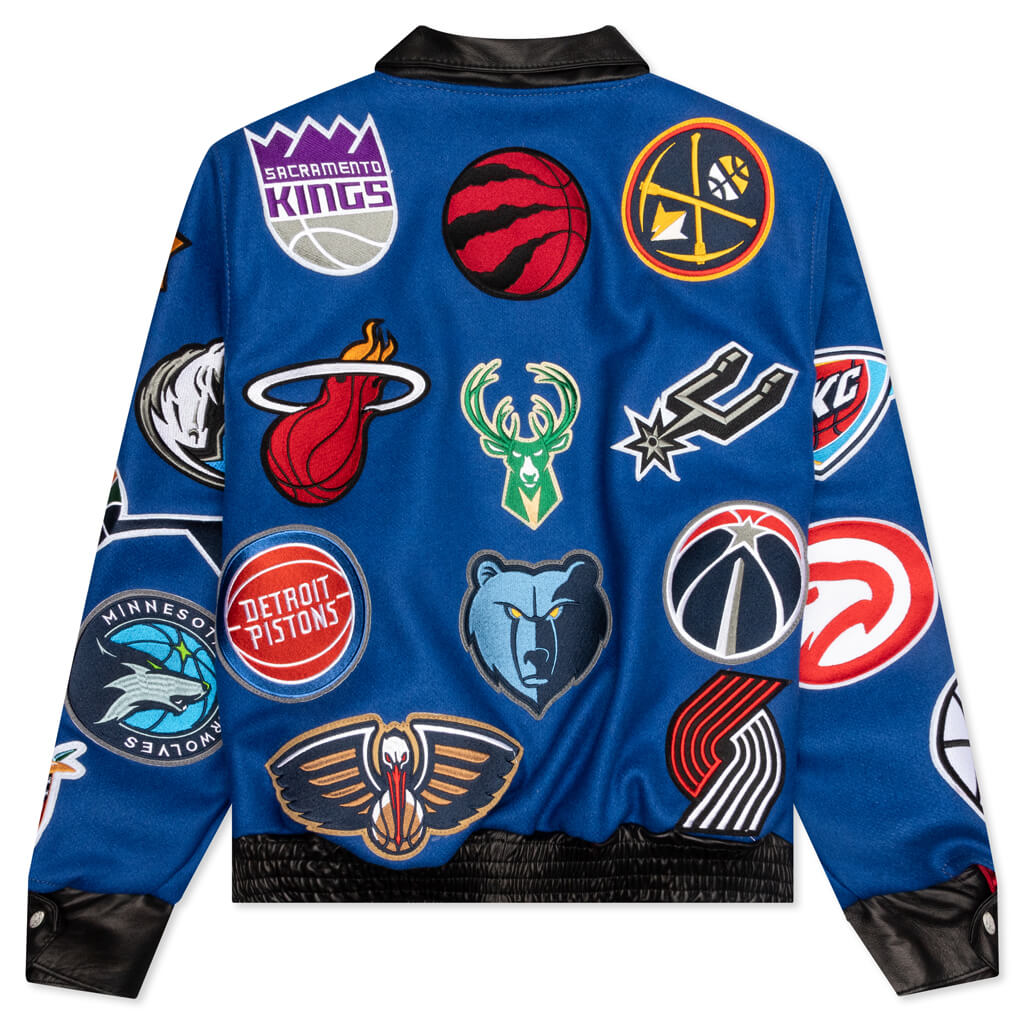 NBA Collage Wool/Leather Jacket - Royal Blue