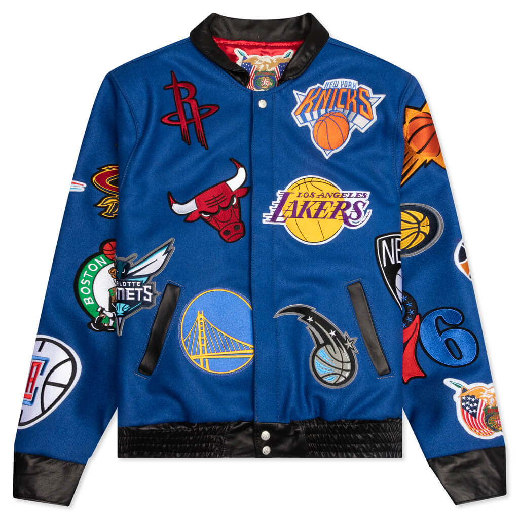 NBA Collage Wool/Leather Jacket - Royal Blue