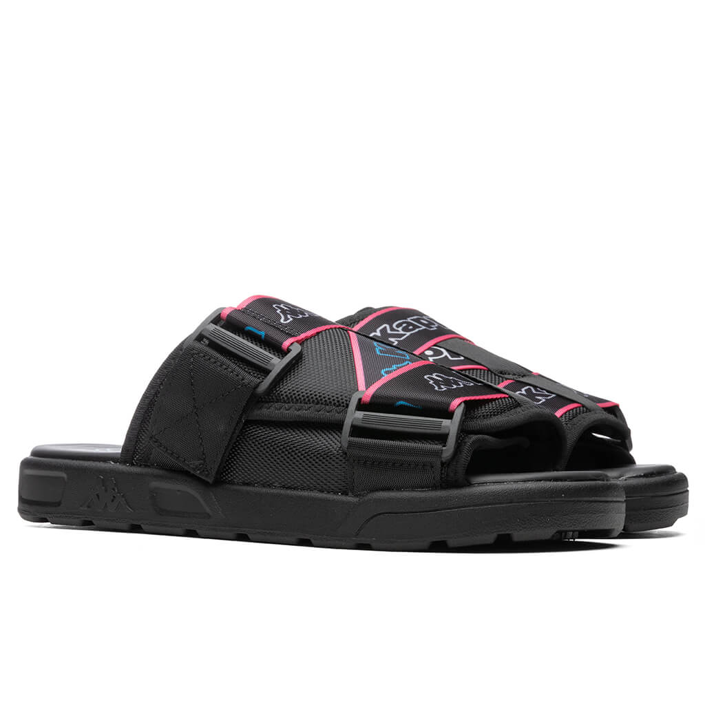 Logo Tape Kalpi Sandals - Black/Blue Turkis