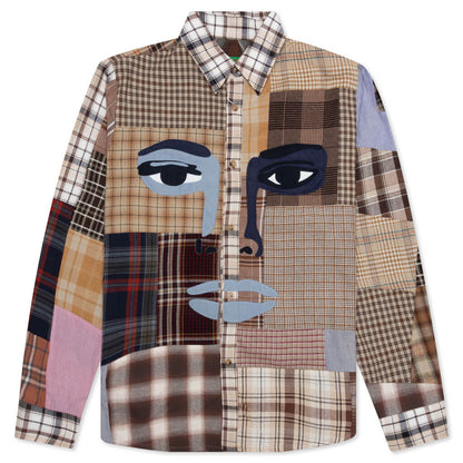 Work Face Checked Cotton Shirt - Beige