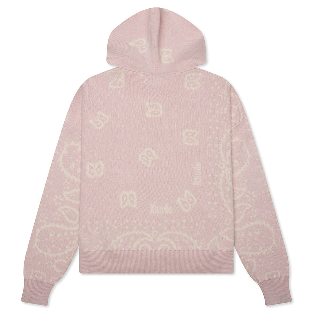 Knit Bandana Hoodie - Pink/White