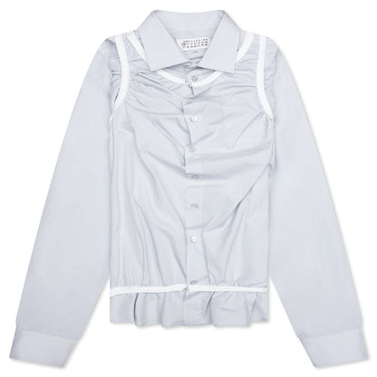Loose Fit Button Shirt with White Accents - Light Blue