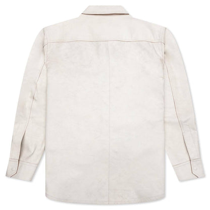 Leather Cargo Shirt Jacket - Cracked/White