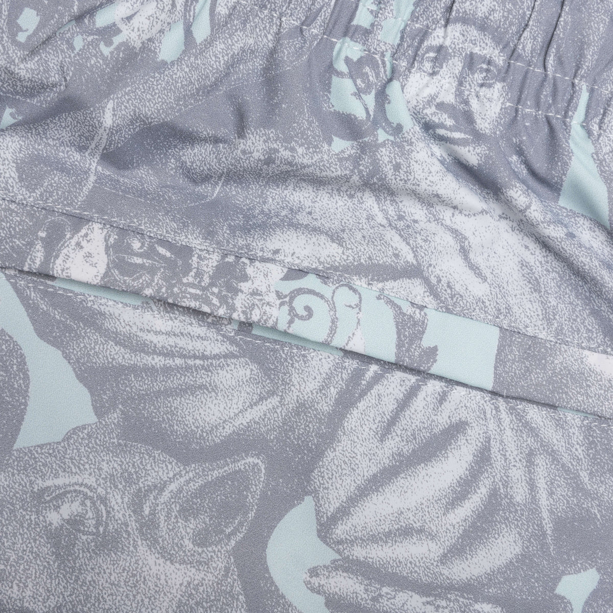 Linen Bermuda Swim Shorts with Hubert Objects Print - Prussian Blue/Grey