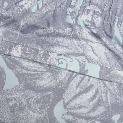 Linen Bermuda Swim Shorts with Hubert Objects Print - Prussian Blue/Grey