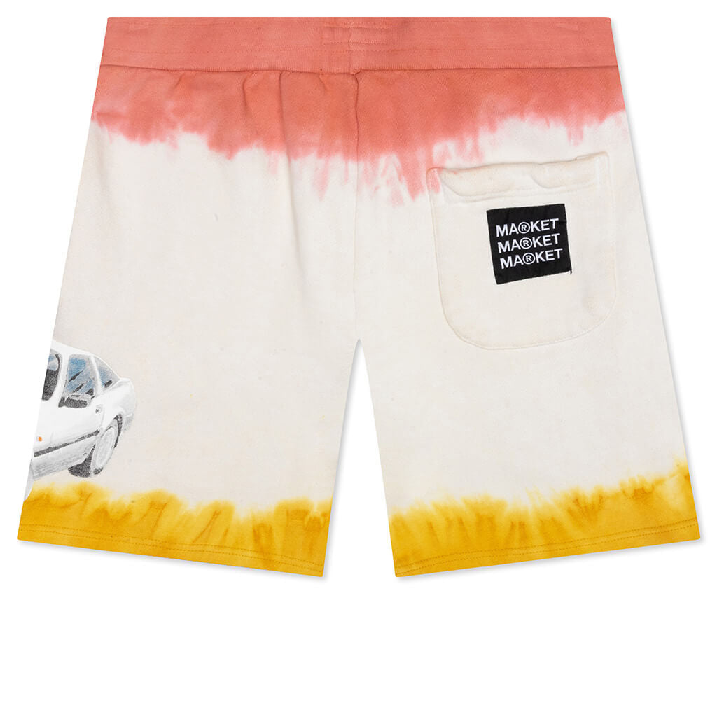 Exotic Automobile Tie-Dye Sweatshorts - Red/Yellow