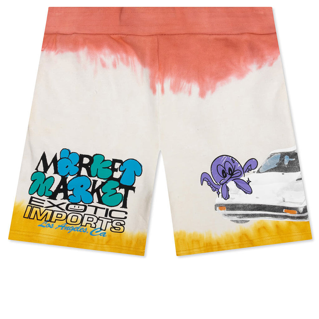 Exotic Automobile Tie-Dye Sweatshorts - Red/Yellow