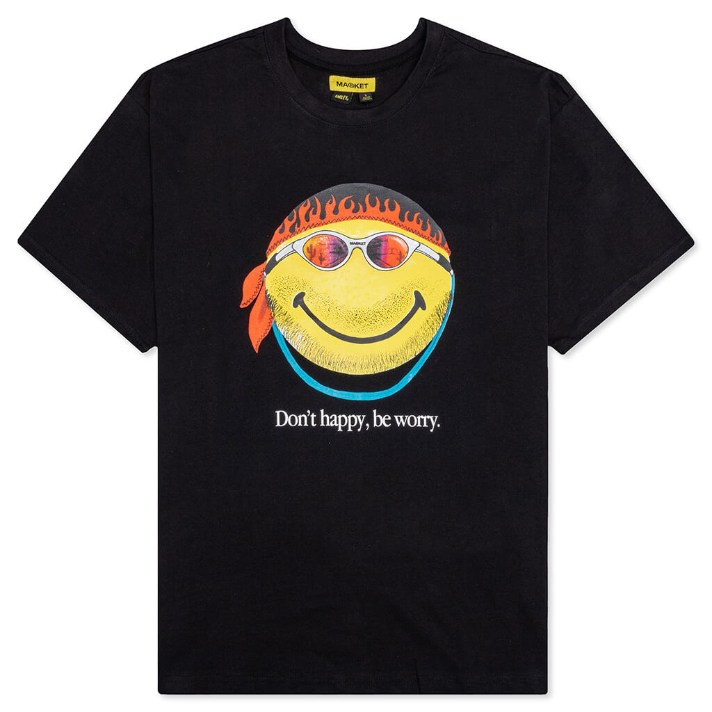 Smiley Don't Happy, Be Worry Tee - Black