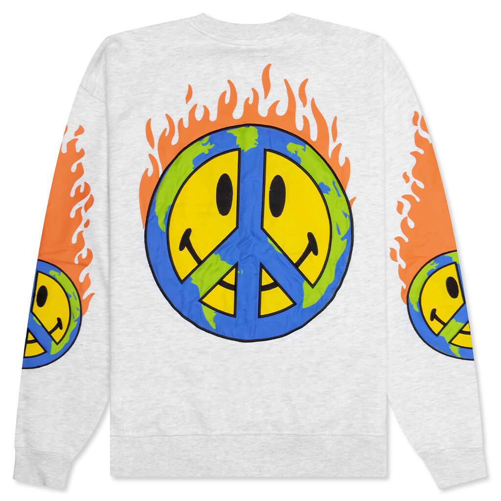 Smiley Earth on Fire Crewneck - Ash