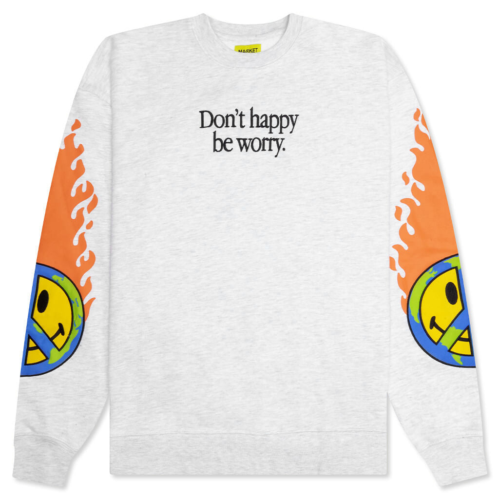 Smiley Earth on Fire Crewneck - Ash