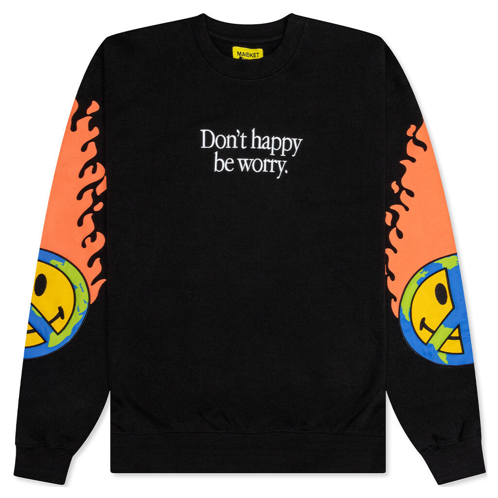 Smiley Earth on Fire Crewneck - Black