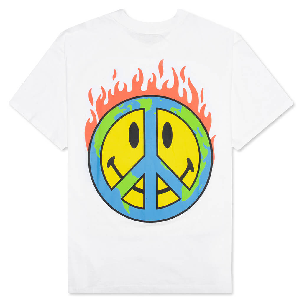 Smiley Earth on Fire T-Shirt - White