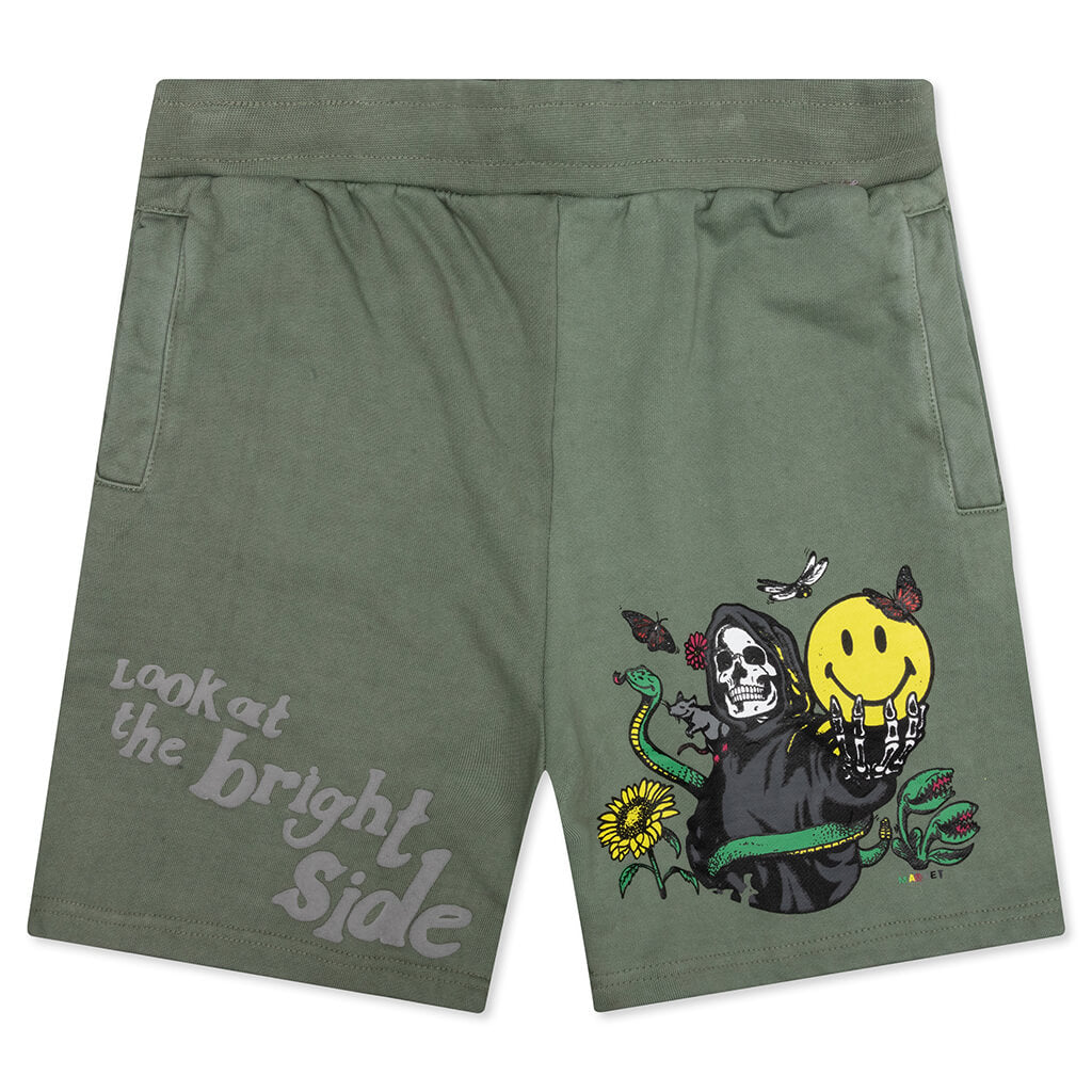 Smiley Look At The Bright Side Sweatshorts - Sage Green