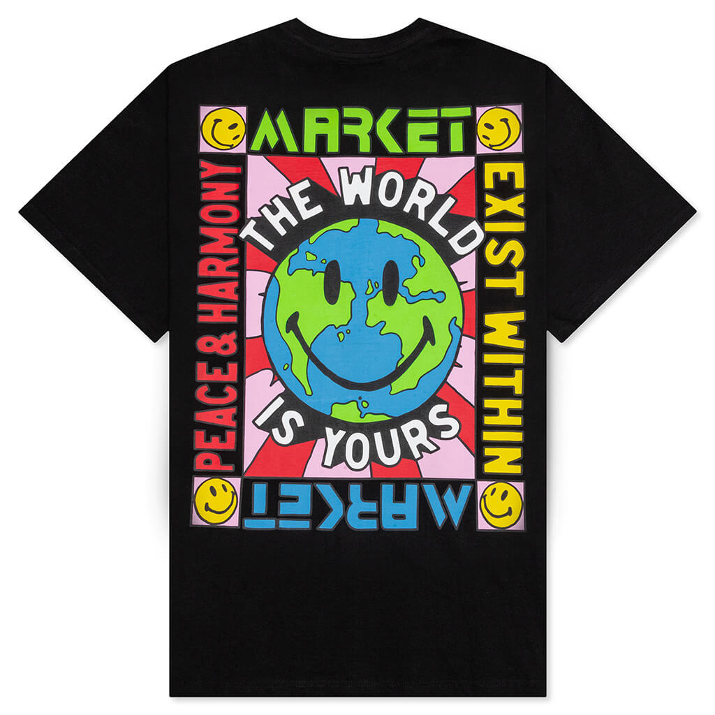 Smiley Peace and Harmony World T-Shirt - Black