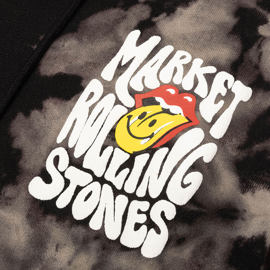 Smiley Rolling Stones Tie-Dye Hoodie - Black Tie-Dye