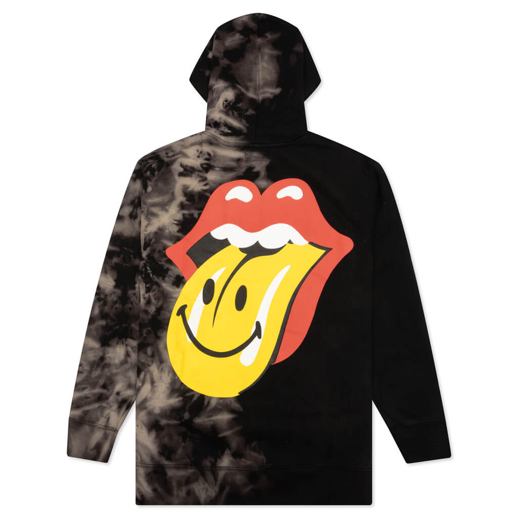 Smiley Rolling Stones Tie-Dye Hoodie - Black Tie-Dye