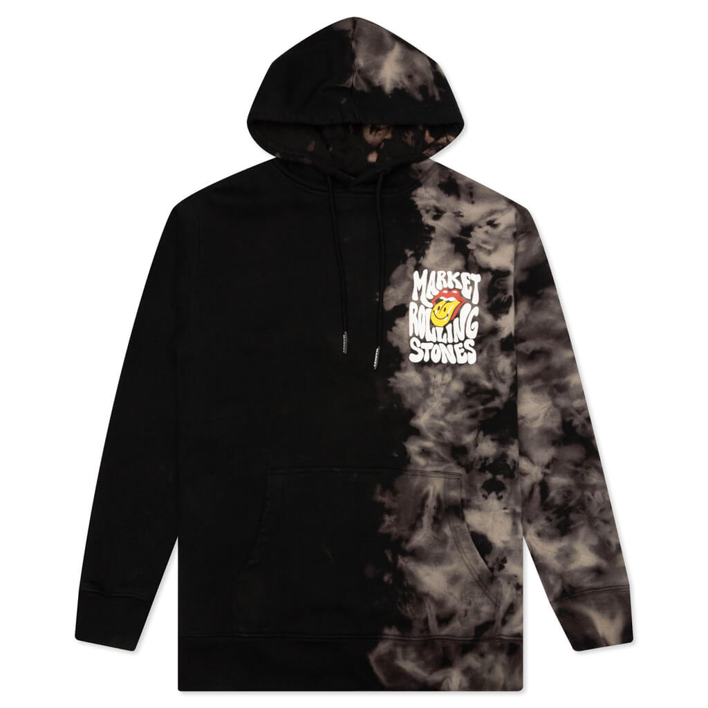 Smiley Rolling Stones Tie-Dye Hoodie - Black Tie-Dye