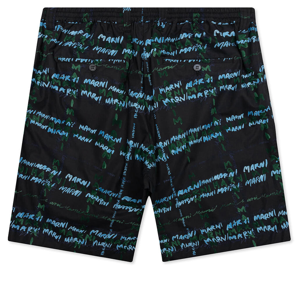 Crossroads Print Black Poplin Bermuda Pants - Black