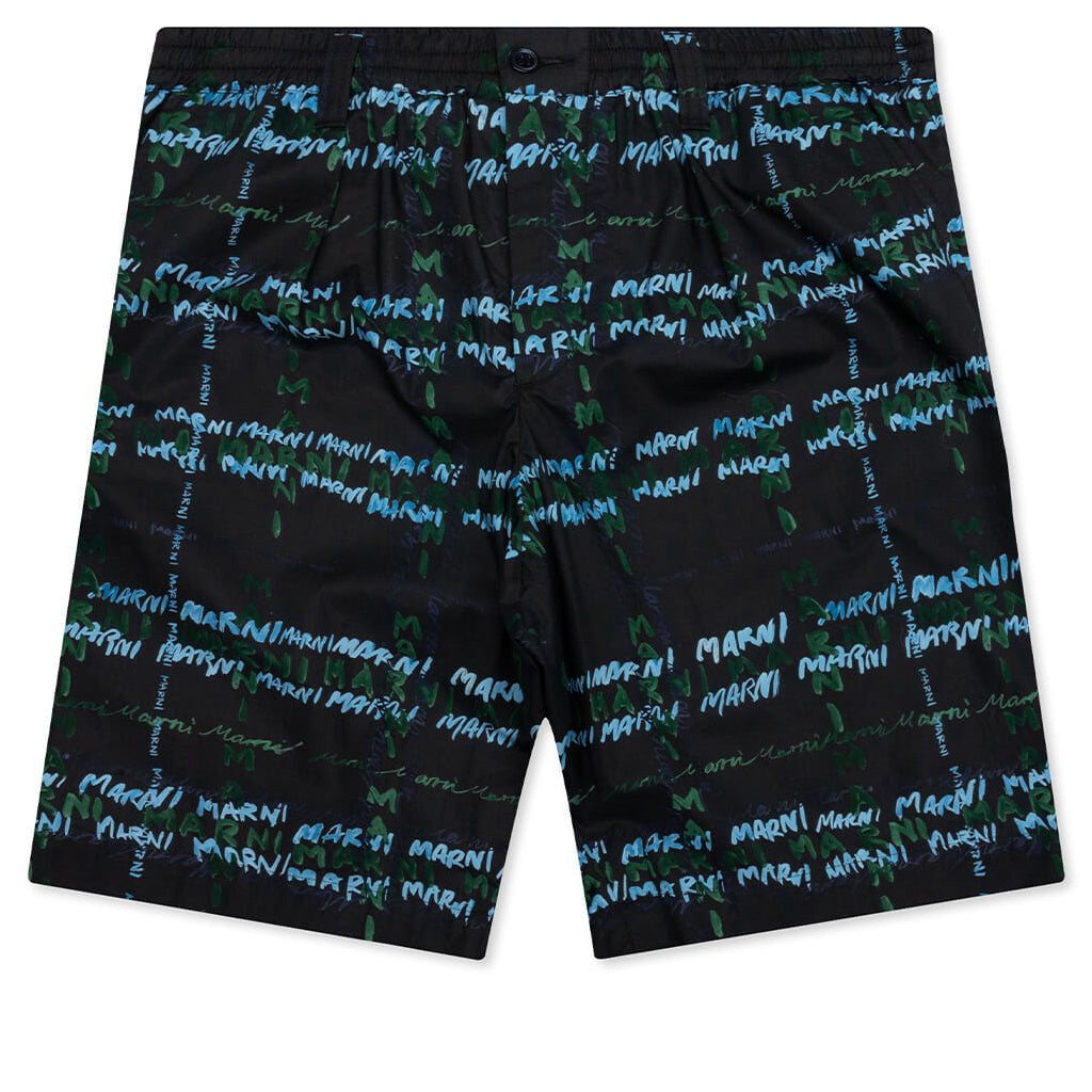 Crossroads Print Black Poplin Bermuda Pants - Black