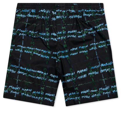 Crossroads Print Black Poplin Bermuda Pants - Black
