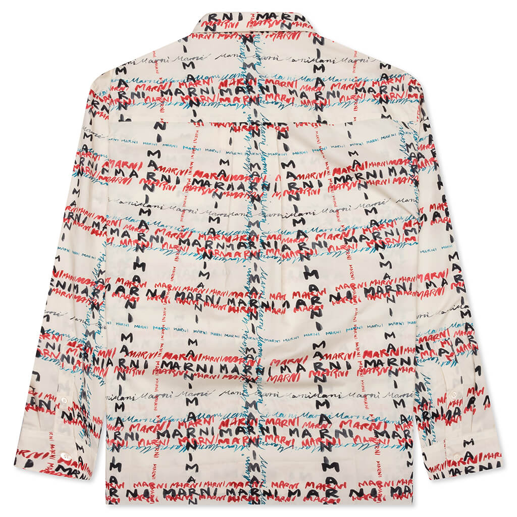 Crossroads Print Poplin Shirt - Antique White