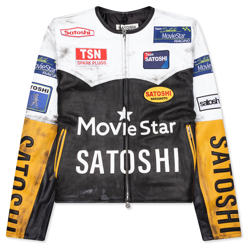 Movie Star Leather Jacket - Black/White/Yellow