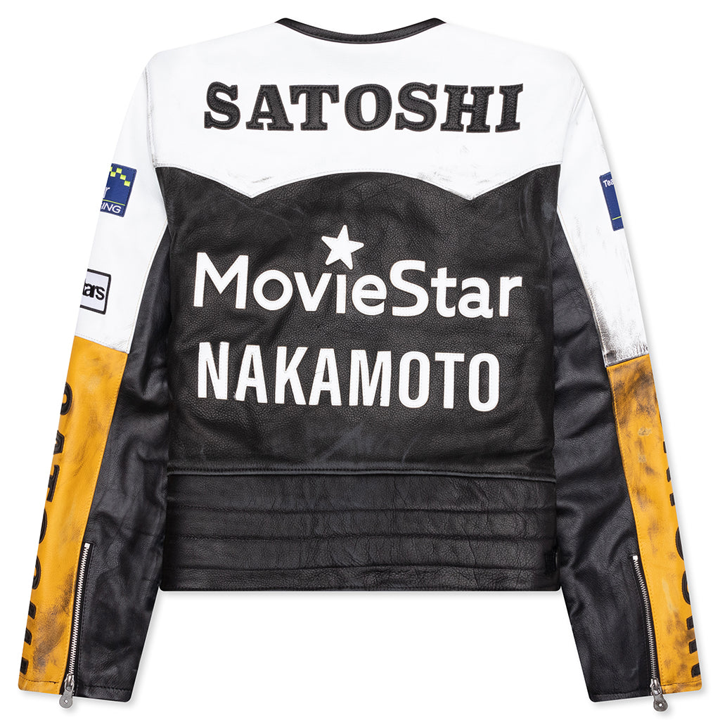Movie Star Leather Jacket - Black/White/Yellow