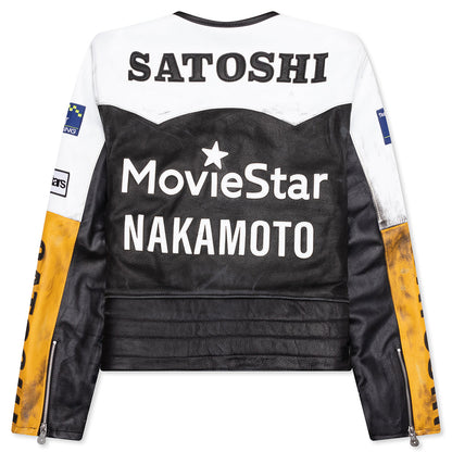 Movie Star Leather Jacket - Black/White/Yellow