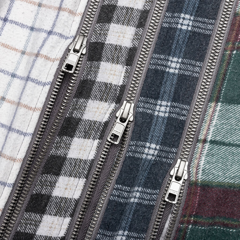 Flannel Shirt 7 Cuts Zipped Wide Reflection Shirt - Assorted