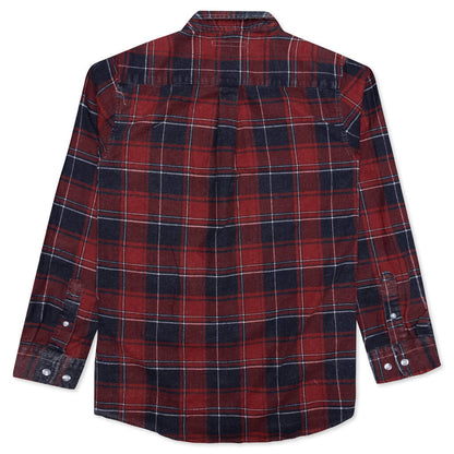 Ribbon Flannel Shirt - Brick/Navy