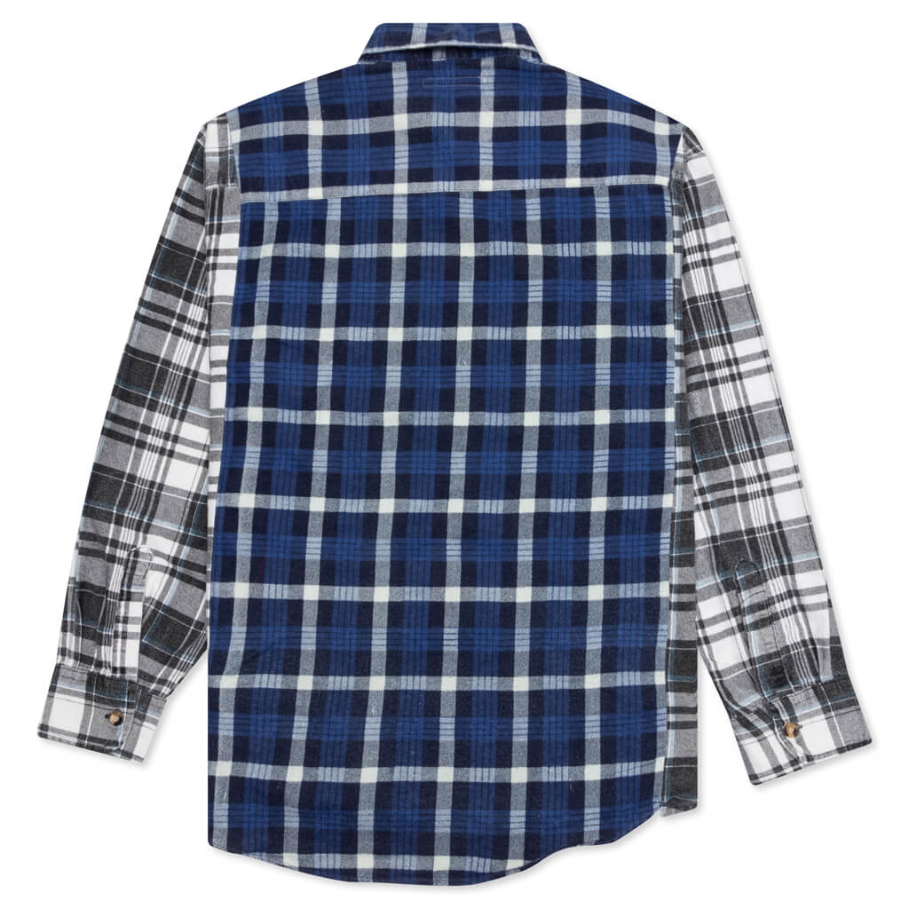 Ribbon Wide Flannel Shirt - Blue/White