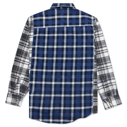 Ribbon Wide Flannel Shirt - Blue/White