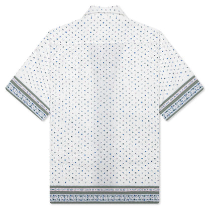 Floral Print Boxy Fit Shirt in Cotton Seersucker - Cream/Green