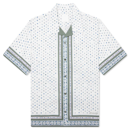 Floral Print Boxy Fit Shirt in Cotton Seersucker - Cream/Green