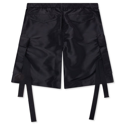 Belted Nylon Bermuda Cargo Shorts - Black