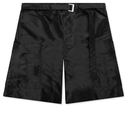 Belted Nylon Bermuda Cargo Shorts - Black