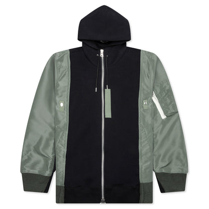 Nylon Twill X Sponge Sweat Hoodie - Navy/Khaki