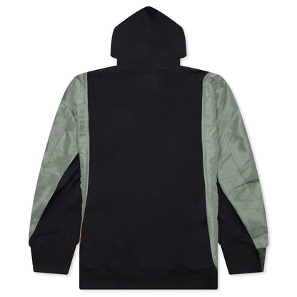 Nylon Twill X Sponge Sweat Hoodie - Navy/Khaki